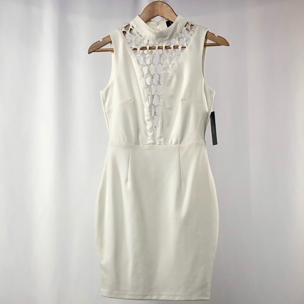 NWT Lulus Lavish Lattice Bodycon Dress‎ in White Size Small - Picture 3 of 11